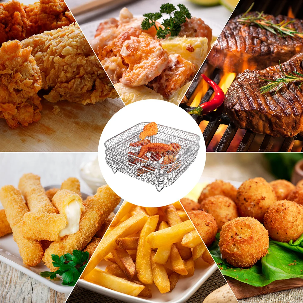 

3Pcs Stainless Steel Air Fryer Dehydration Cooking Rack Stackable Grill Stand Durable Steaming Bracket Household Kitchen
