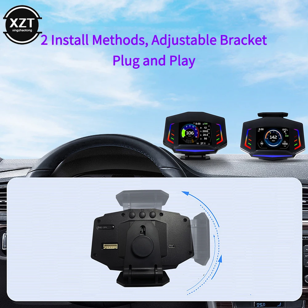 Newest Head Up Display Digital Smart Gauge Multi-function Car Speedometer Odometer Water Oil Temp RPM Alarm OBD2+GPS HUD