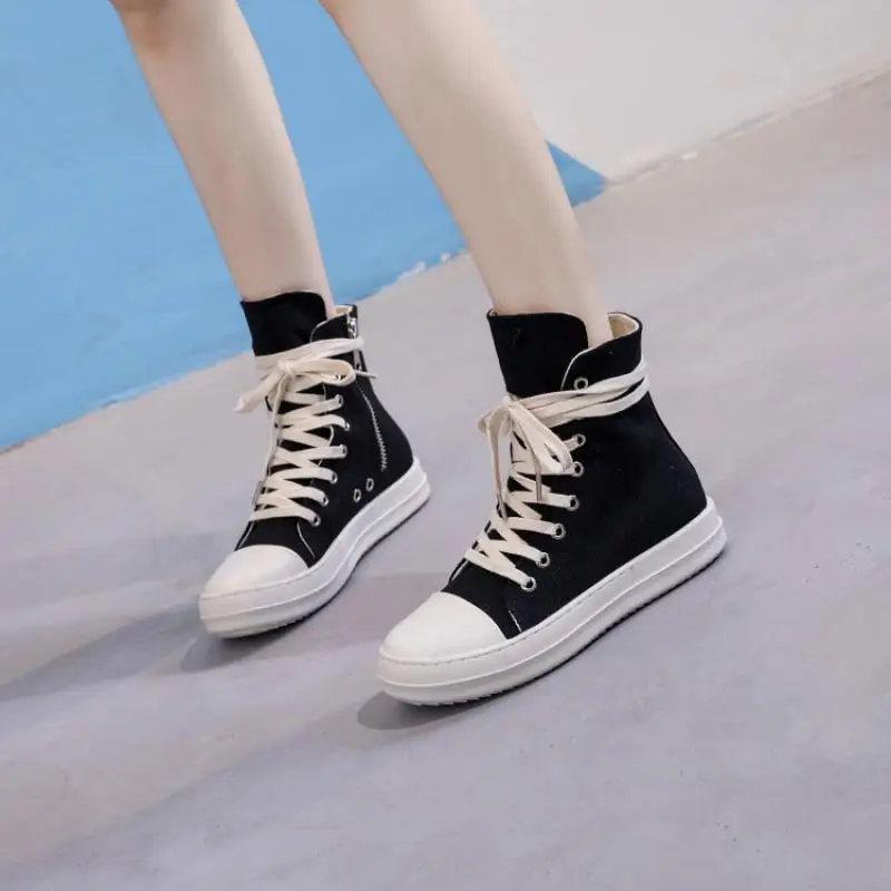 2021 Fashion Women Black Sneakers 44 Chaussure Femme Women Sneakers Zipper Canvas Casual Shoes Woman Spring Ladies Shoe