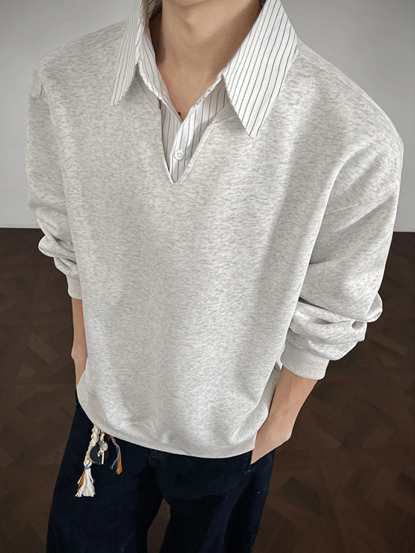 

American Sle Men's Long Sve irt Collar Hoodie Spring New Loose Fit Casual Top Quali Material Easy Care No Iron Needed