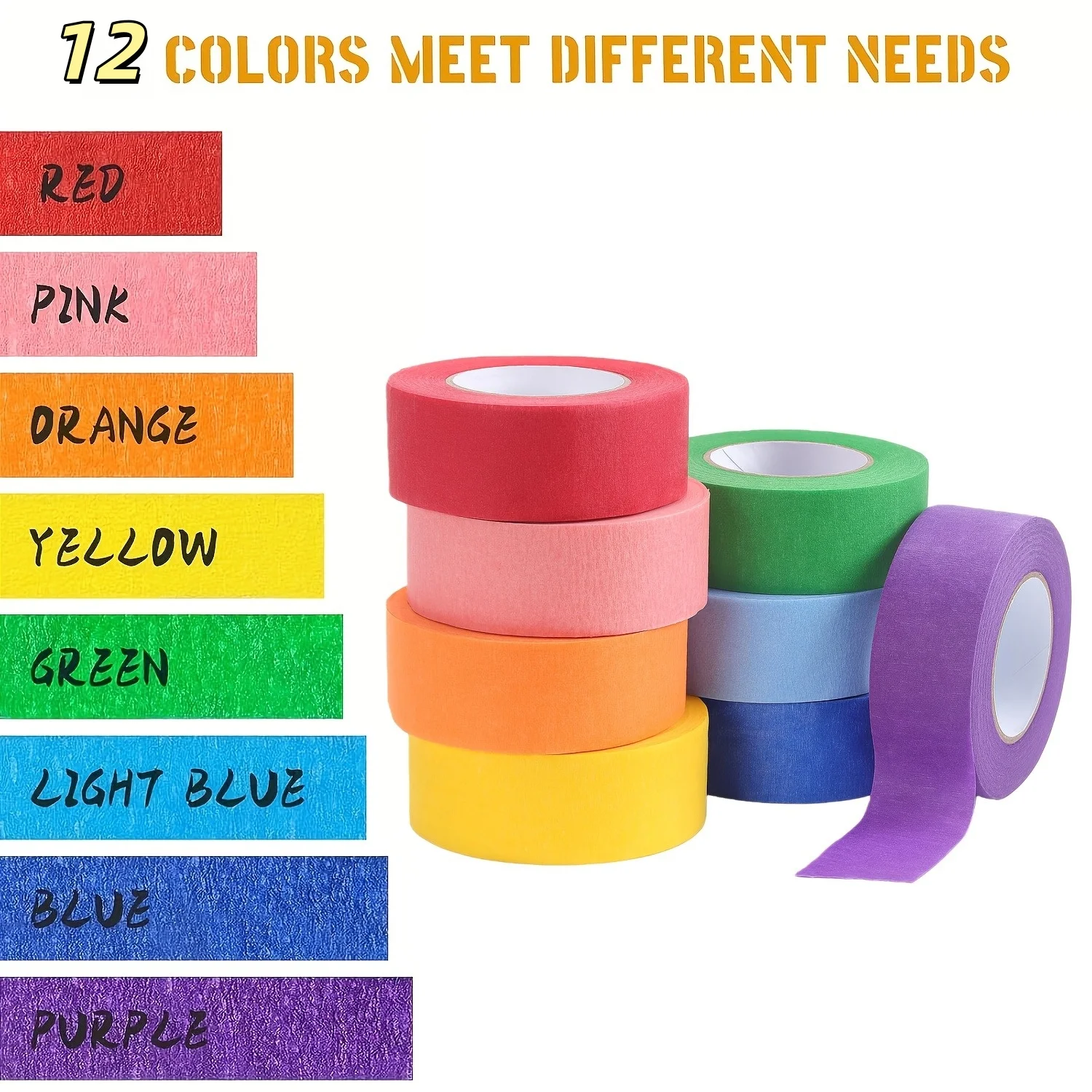 1/6/12 rolls Colored Masking Tape，Great for Art, Labels and Classroom Decorations, Ideal for Arts and Crafts on Plastic Surfaces