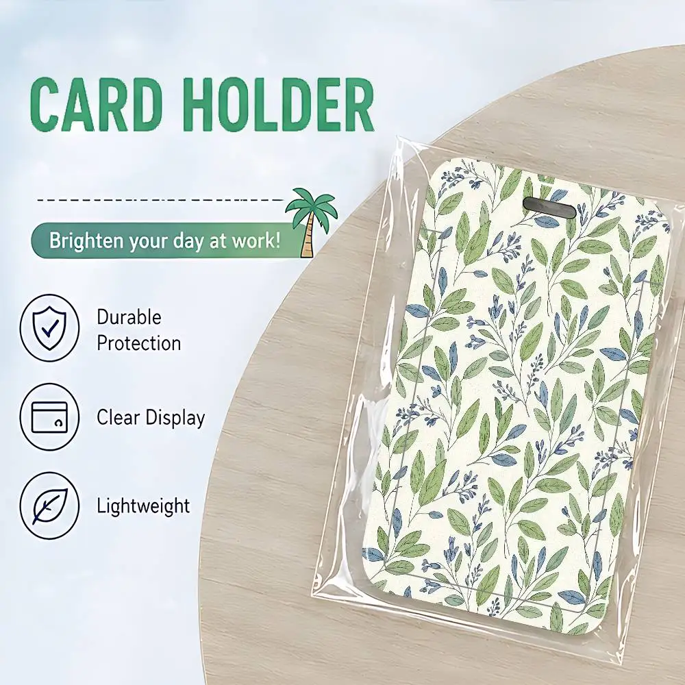 Floral Plant Pattern Clear ID Card Holder Lanyard Neck Strap Badge Case Door Credit Card Protector Daily Gift