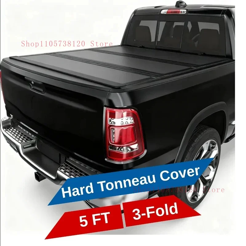 Car Hard Fold Bed Tonneau Cover Black Matte Texture Pickup Truck Exterior Tuning Accsori