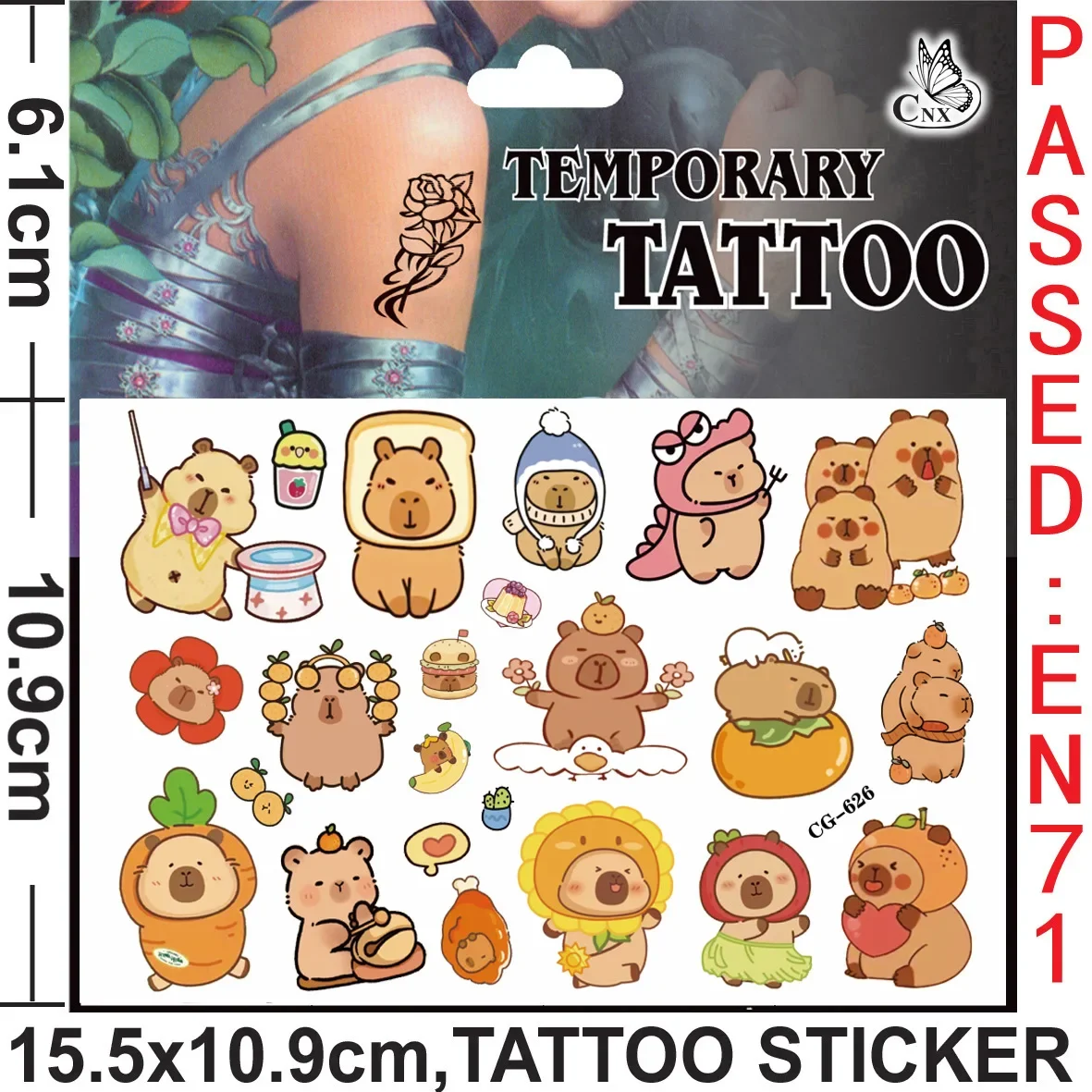 Capybara Tattoo Stickers Waterproof Cute Sticker Anime Birthday Party Supplies Decoration for Kids Reward Toy Christmas Gift