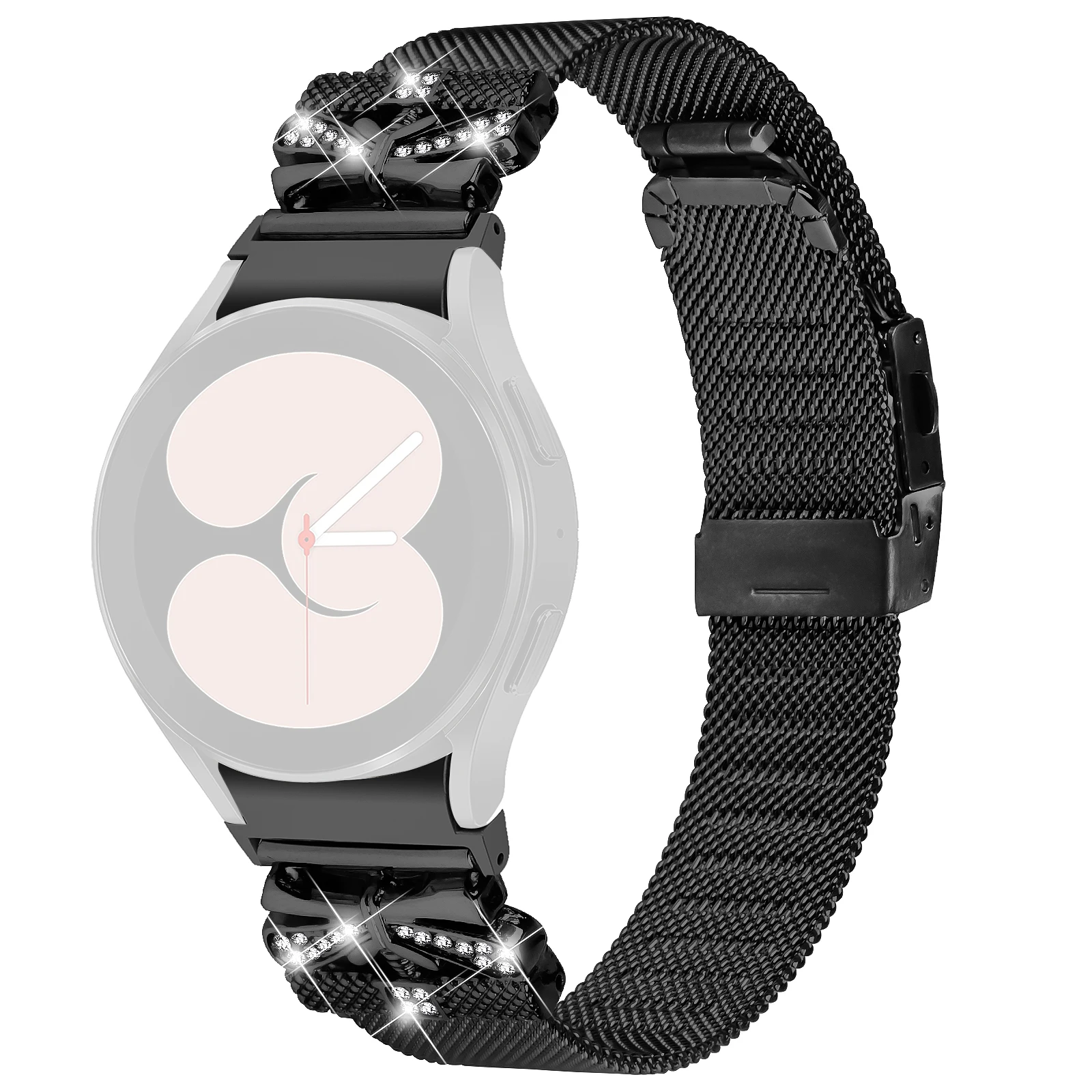 

For Samsung Galaxy Watch FE 40mm / Watch4 / 5 / 5 Pro 40 / 44 / 45MM Quick Release Milanese Watch Strap Black Stainless Steel Ba