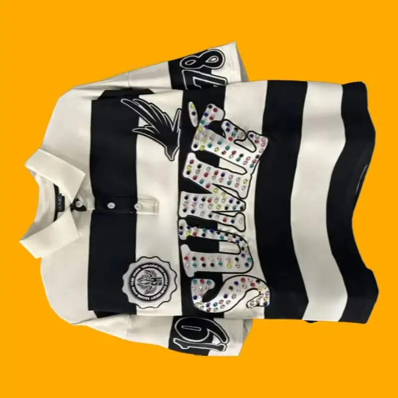 

Sume High Street Gothic Klein Алмазная вышитая свободная футболка с длинными рукавами в стиле хип-хоп, мужская и женская рубашка с полосатым воротником