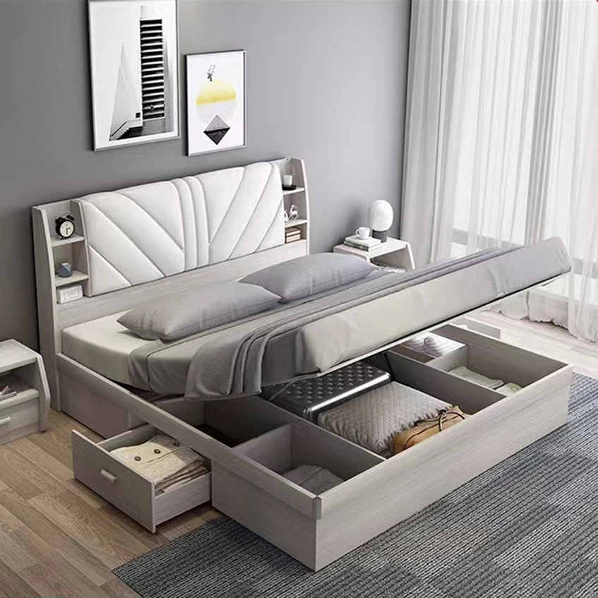 ⁕yModern Folding Capsule King Bed Home Hotel Bedroom Furniture Double Wooden Bed