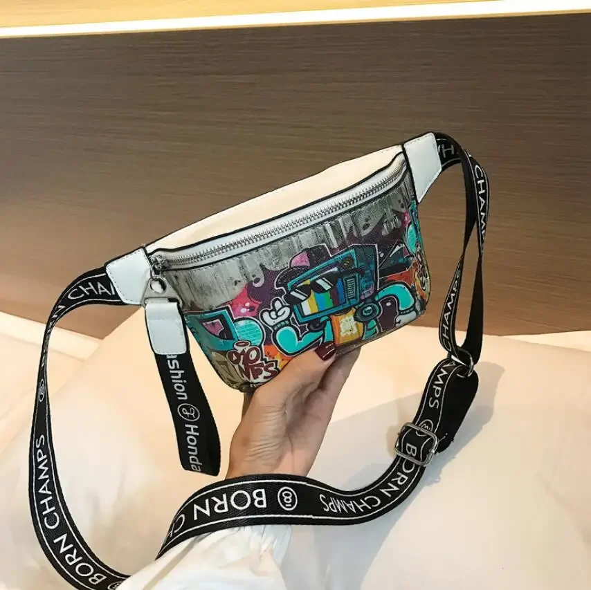 2024 Fashion Hip-hop Painted Small Waist Bag Casual Crossbody Graffiti Chest Disco Girl Bag Single Shoulder Bag