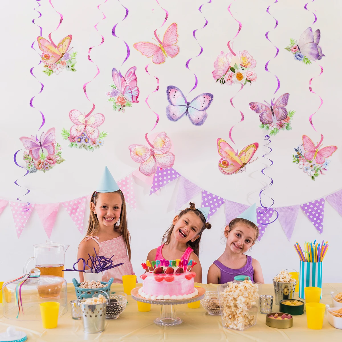 Butterfly Spiral Pendant Pink Butterfly Theme Birthday Party Decorations Baby Shower Wedding Party Supplies Hanging Banner