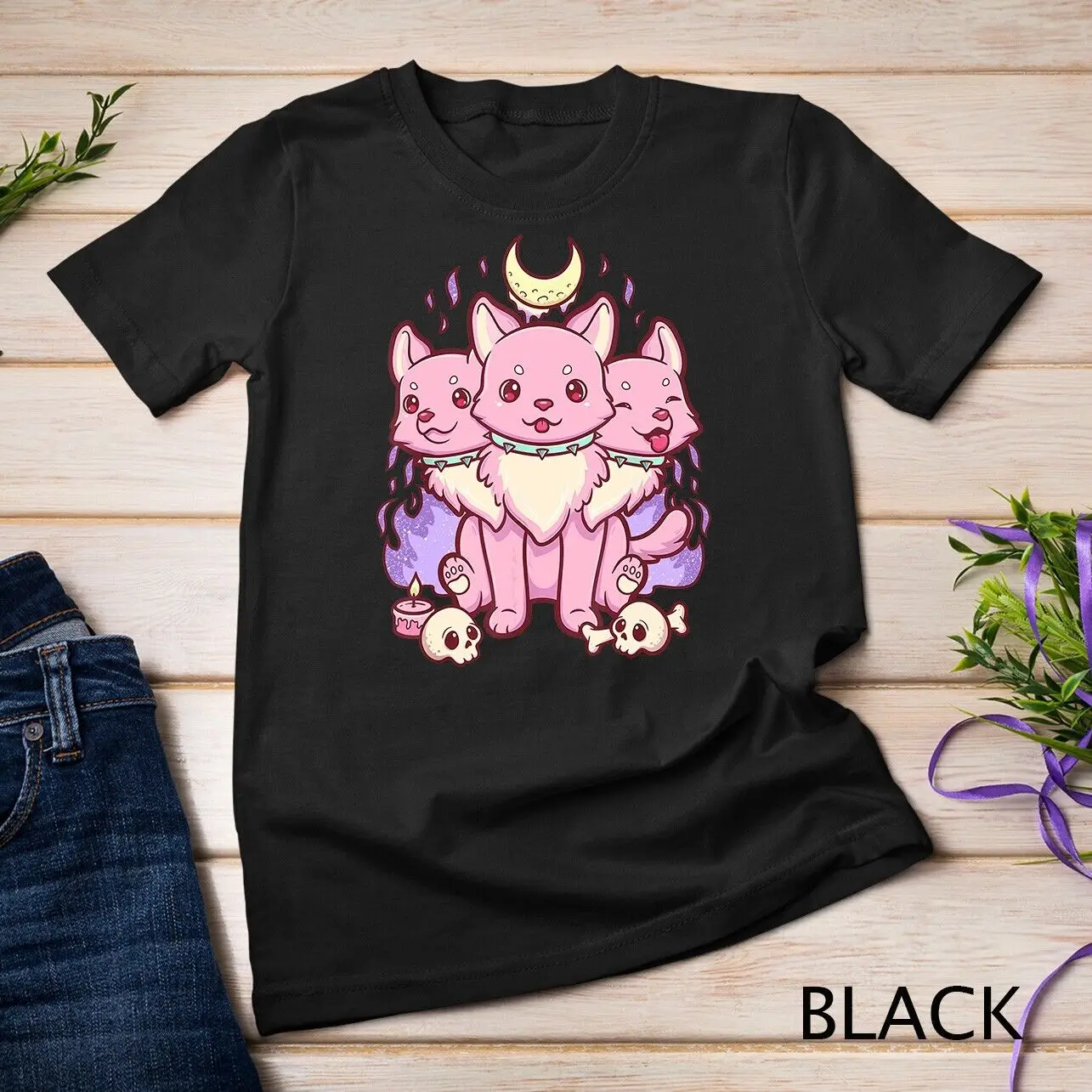 Kawaii Pastel Goth Cute Creepy 3 Headed Dog Unisex T-shirt