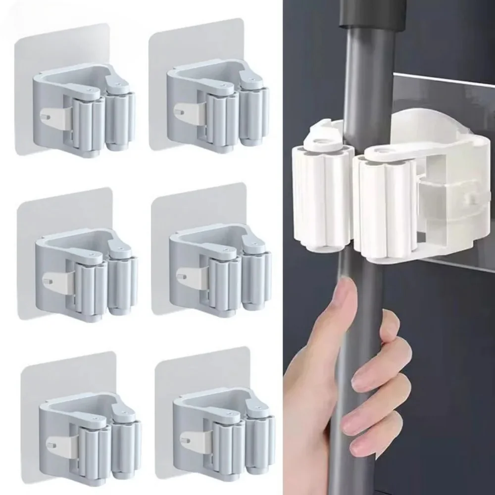 Multi-Purpose Hooks Adhesive Wall Hanging Mop Rack Broom Hanger Hook Kitchen Bathroom Organization Home Organizer Accessories 