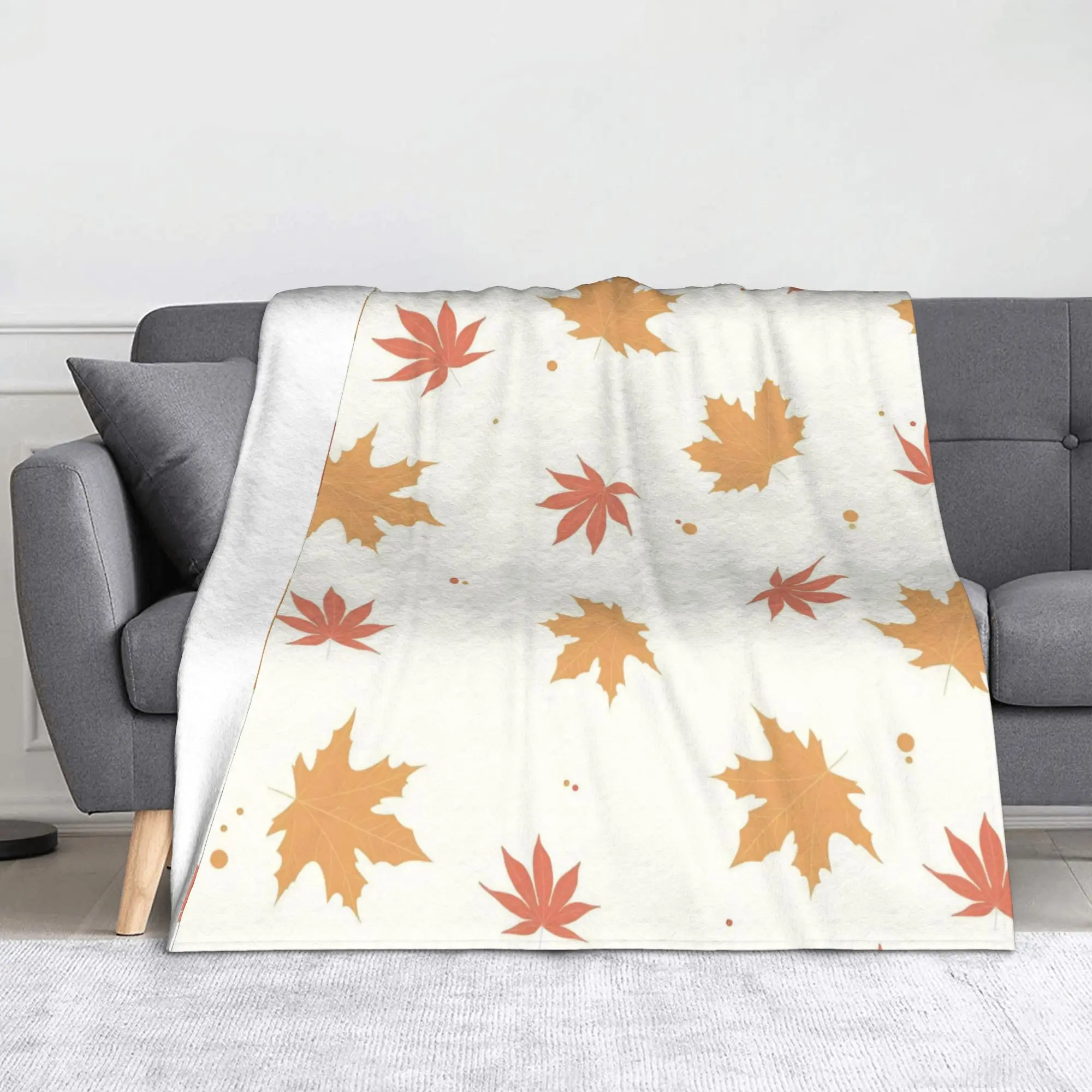 Maple Fallen Leaves Wool Blanket Autumn Leaf Funny Throw Blankets for Home 125*100cm Bedspread