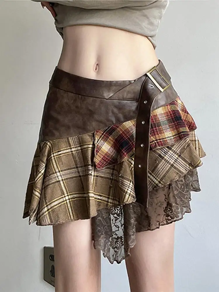 

American Sle Brown Skirt Streetwear Wind Irregular Design High Waist A-Line Skirt for Women Autumn Winter Collection