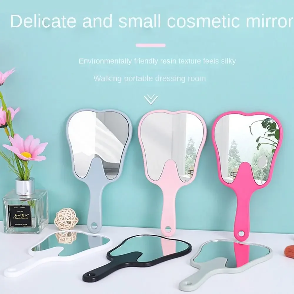 Tooth Shaped Handheld Mirror Cute Makeup Mirror Hand Held Dental Mirrors With Handle High Definition Makeup Mirror Hand Mirror