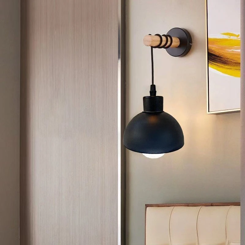 GEFENSI بسيط الخشب الجدار مصباح الإبداعية الممر الإضاءة الشمال غرفة نوم السرير شخصية مصابيح الحديد المطاوع #1