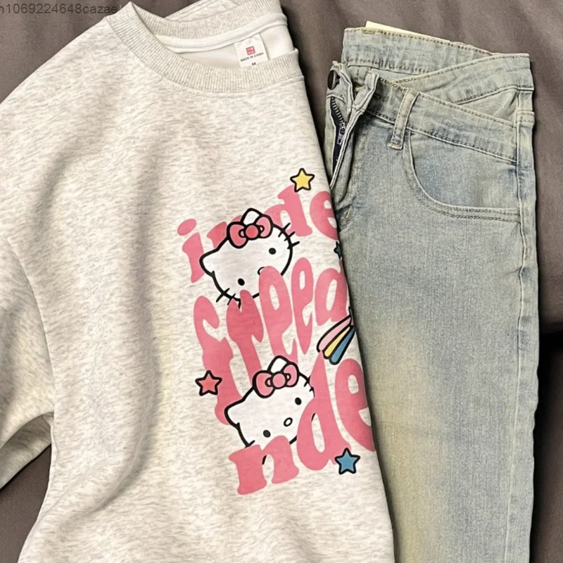 Imagem -06 - Camisola Sanrio Hello Kitty para Homens e Mulheres Pulôveres com Gola Redonda Bonito Estilo Coreano Top Doce Roupa Y2k Outono Inverno