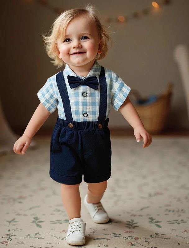 One Year Old Formal Dress Childrens Clothing in Stock Childrens Tie Shirt Suspender Pants Set Boys Performance Clothing