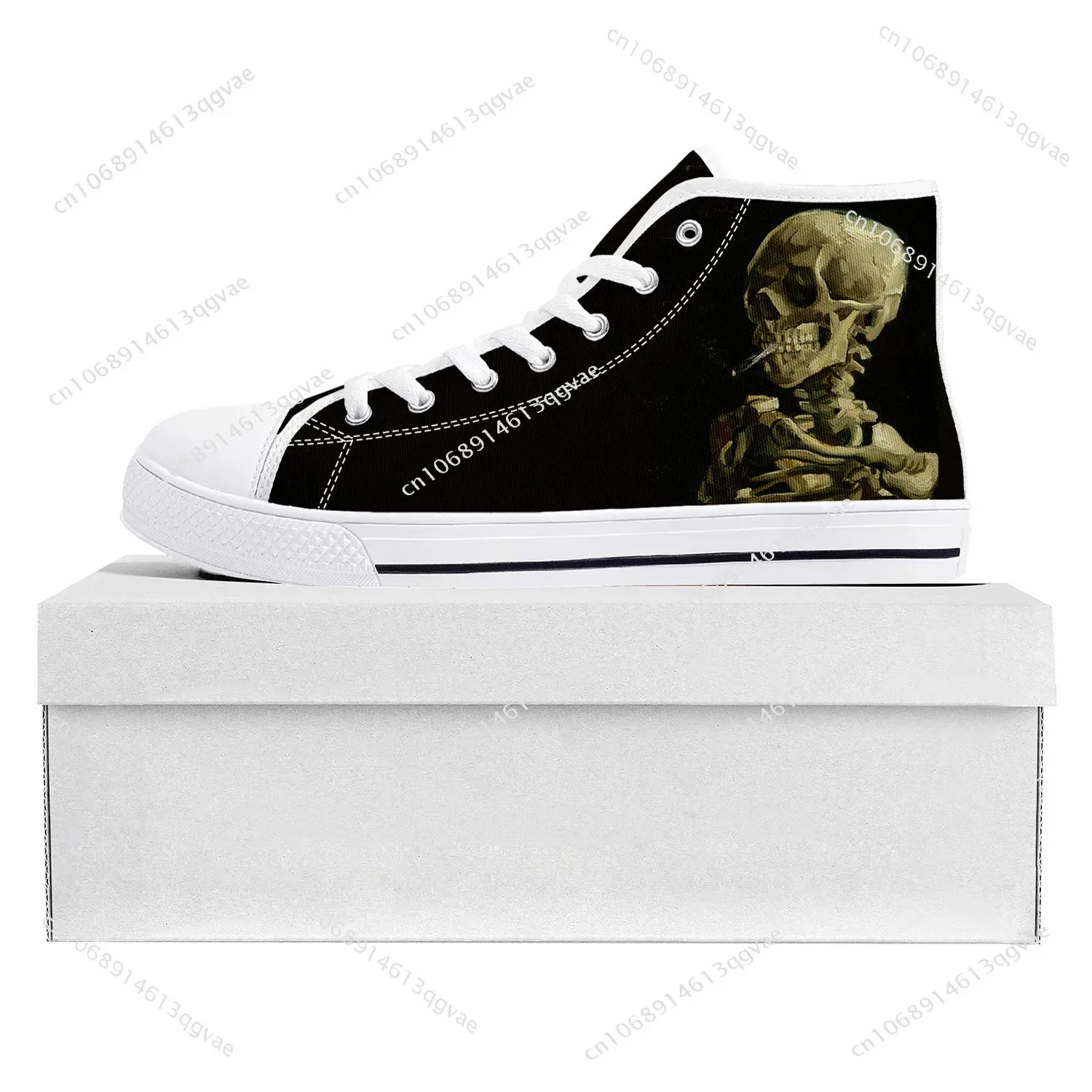 Van Gogh Smoking Skeleton High Top High Quality Sneakers Mens Womens Teenager Canvas Sneaker Couple Shoes Custom Shoe White