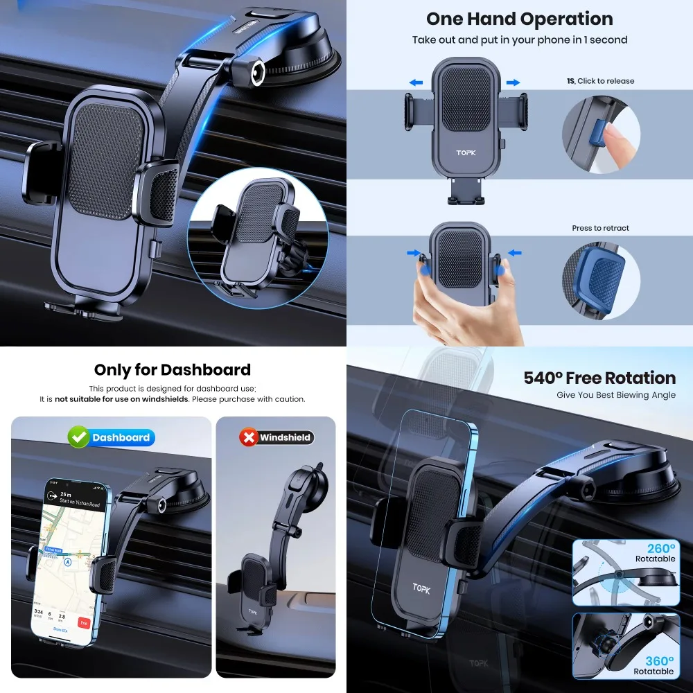 

Автомобильный держатель для телефона ftvae 2 в 1, модернизированный регулируемый держатель для сотового телефона для приборной панели автомобиля и вентиляционного отверстия, совместимый со всеми телефонами