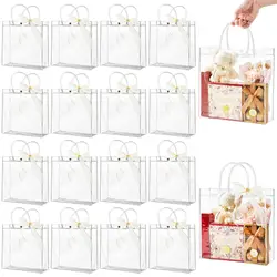 100PCS Clear Tote Waterproof Gift Bags Reusable PVC Holiday Gifts,Birthday Gift Wrappers,  Easter, Weddings, Party Gifts Handbag