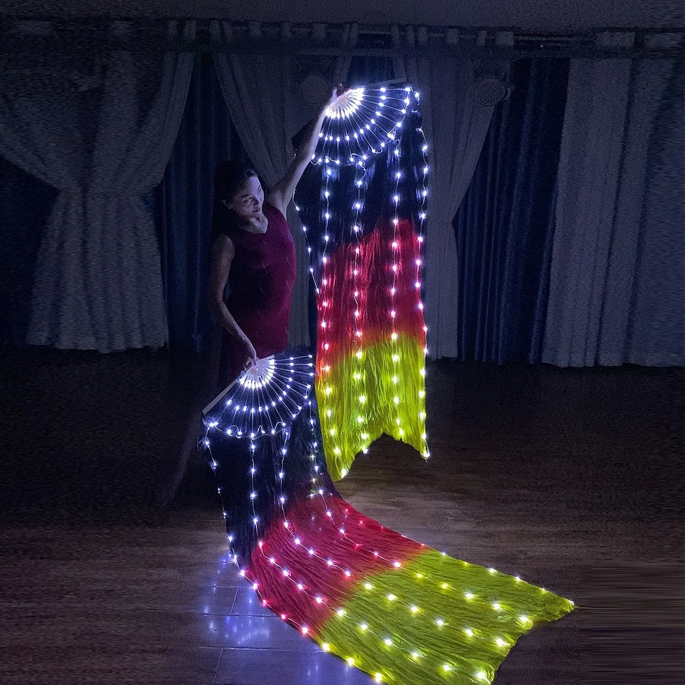 Fun led luminous fan black red gradual change color charging silk cloth stage clothing performance accessories ball