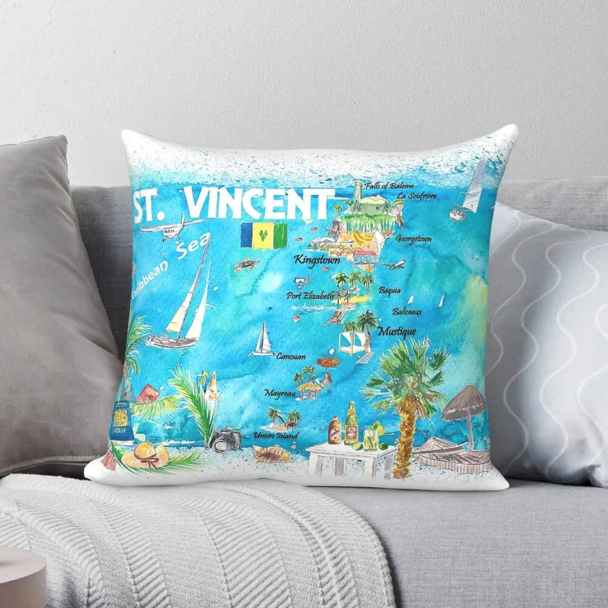 Saint Vincent Grenadines Antilles Travel Square Pillowcase Polyester Linen Velvet Creative Decorative Sofa Seater Cushion Cover