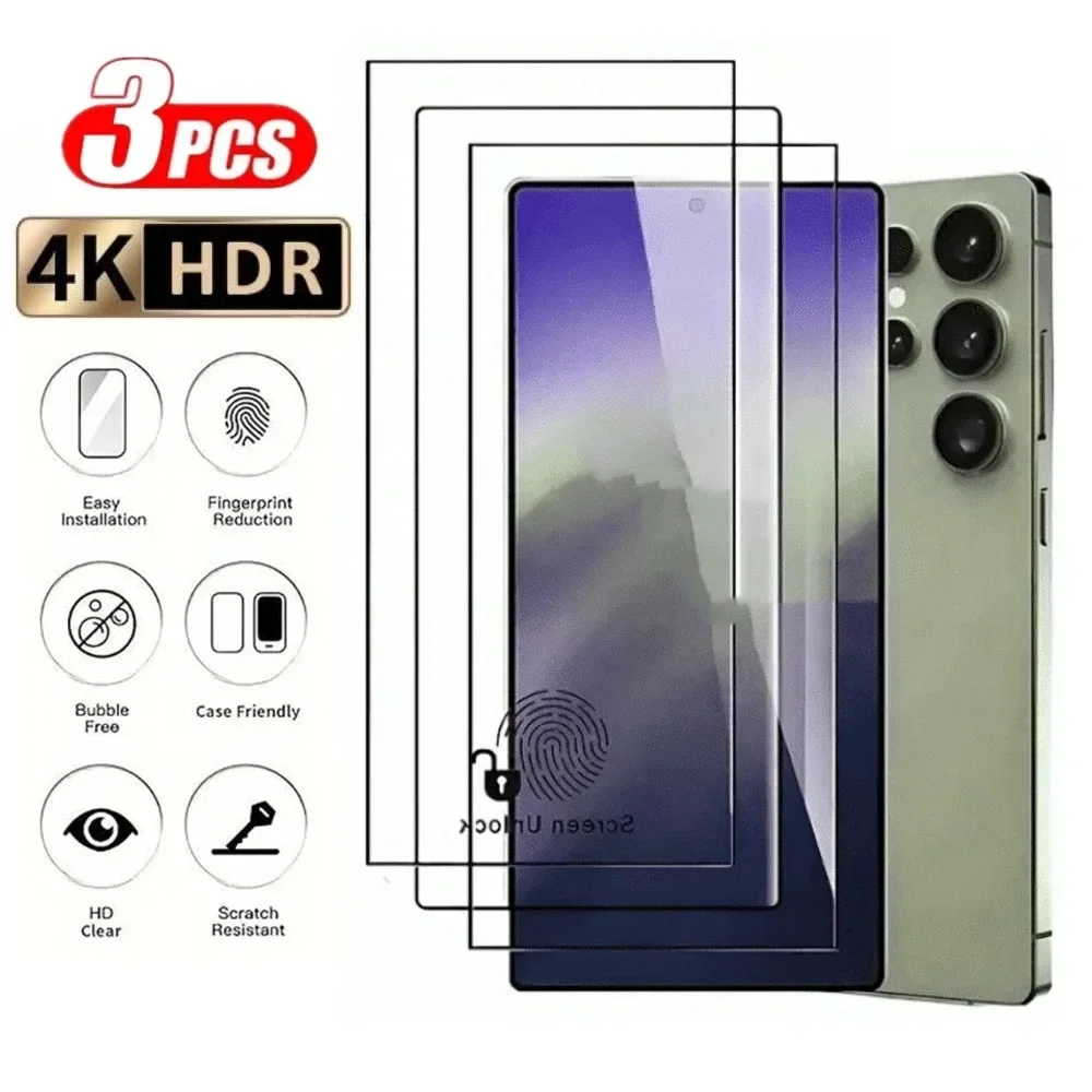 3 Stück Ultra HD Displayschutzfolie für Samsung Galaxy S25 S23 S24 Ultra S21 S22 S20 Plus Note 10 20 Ultra S25 Edge 9H Gehärtetes Glas