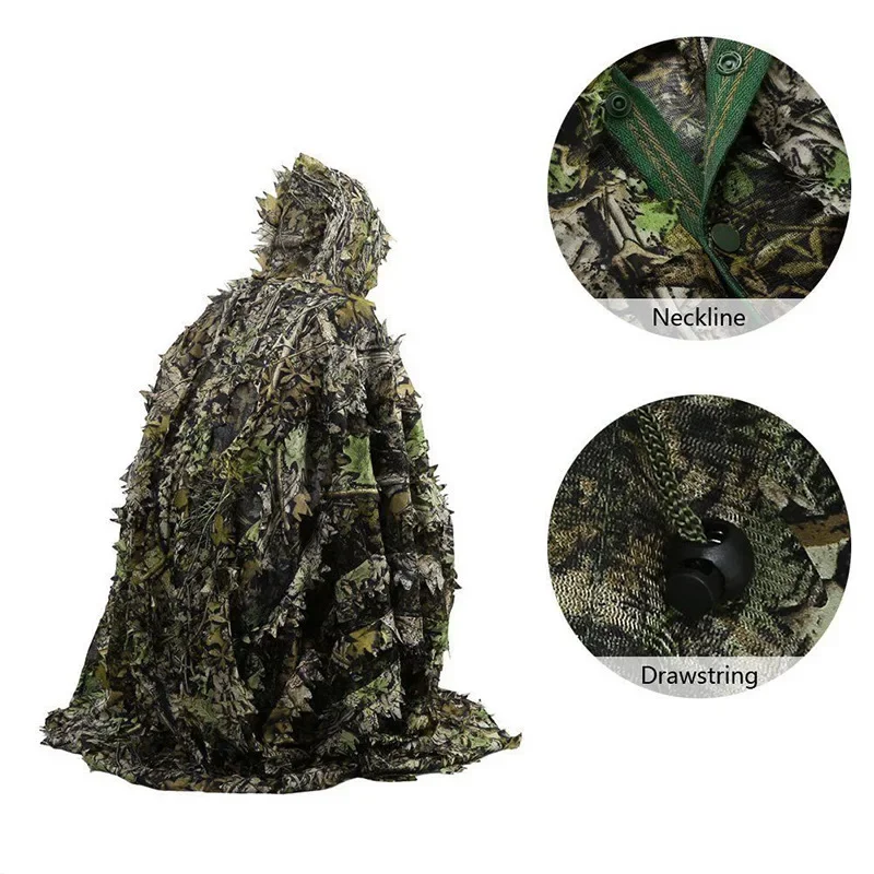 Military Camouflage 3D Leaf Ghillie Suit Tree Maple Sunscreen Breathable Anti-Sweat CS Games Bird WatchingTraining Hooded Jacket