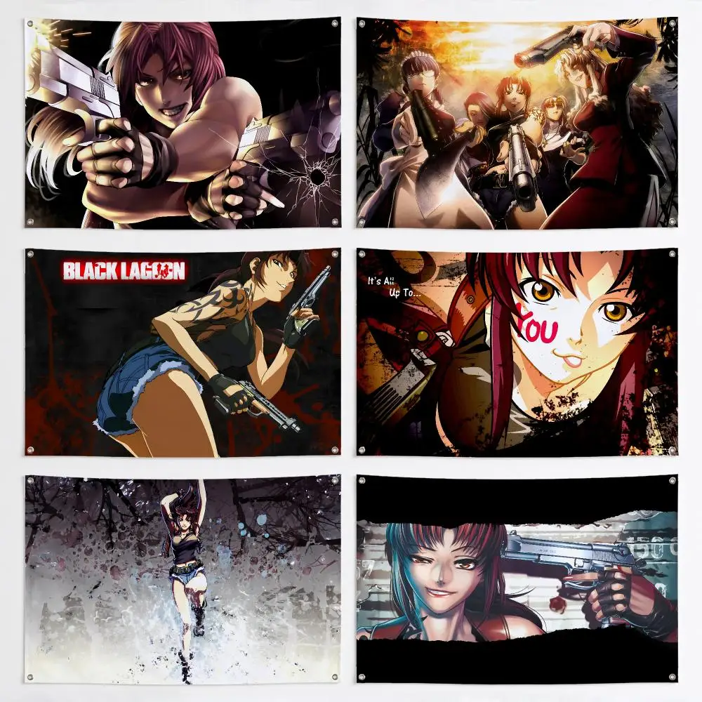 Black Lagoon Flags Aesthetic Wall Tapestry Printed Wall Hanging Living Room Party Outdoor Decor