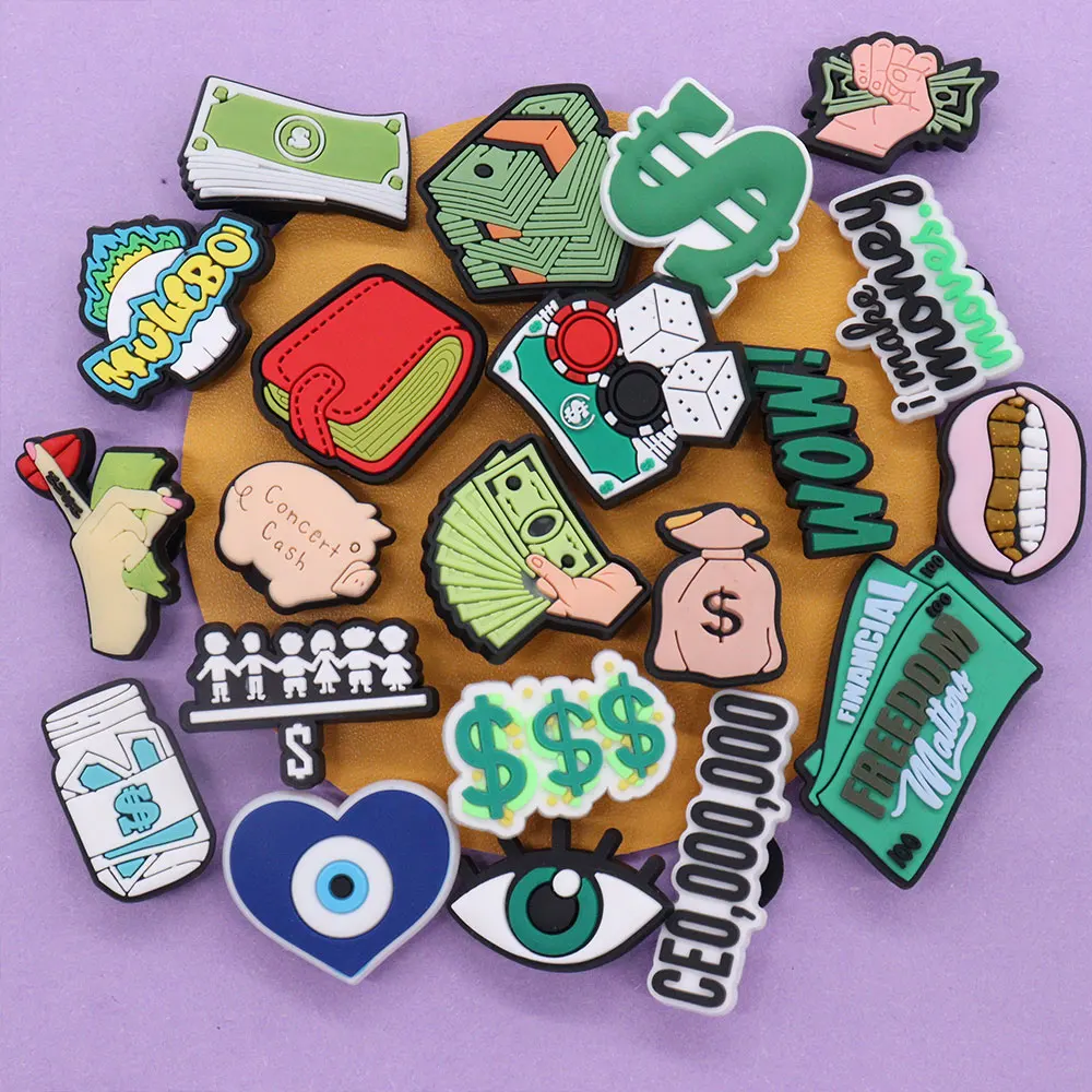 1-21Pcs Heart I Make Money Moves Dollar PVC Boys Girls Sandals Shoe Buckle Charms Accessories DIY Party Gift image 5
