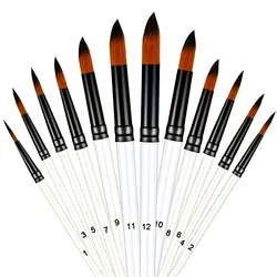 12pcs Round Paint Brush Set - Professional Nylon Bristles for Watercolor, Acrylic, Oil Painting, Face & Body Art, Nail Designs