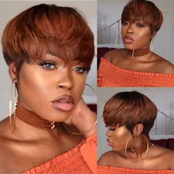WIGERA sintetico Short Highlight Straight Bob Natural Lovely Pixie Cut Honey Blonde Mixed Black Wig With Bang For Woman