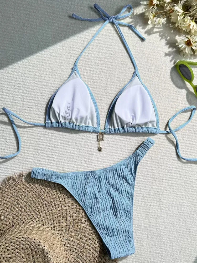 2026 women's brand new all season backless fashion sexy lace up bikini 2-piece set split swimsuit beach Brazil
