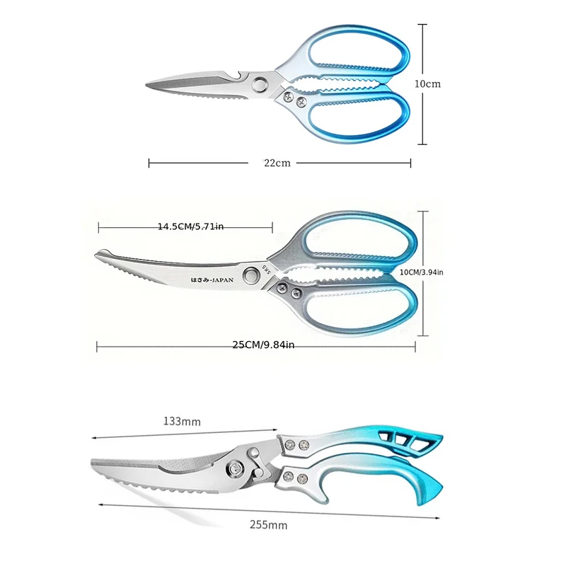 CMGF All Steel Kitchen Scissors, Strong Chicken Bone Scissors for Turkey, Household Multifunctional Fish Killing Food Scissors