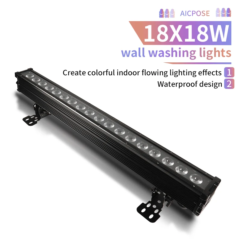 DMX512 18x18w 6 in 1 RGBWAUV Waterproof IP65 Wall Washer Bar Nightclub Waterproof LED Wall Washer Party Floodlight DJ Disco