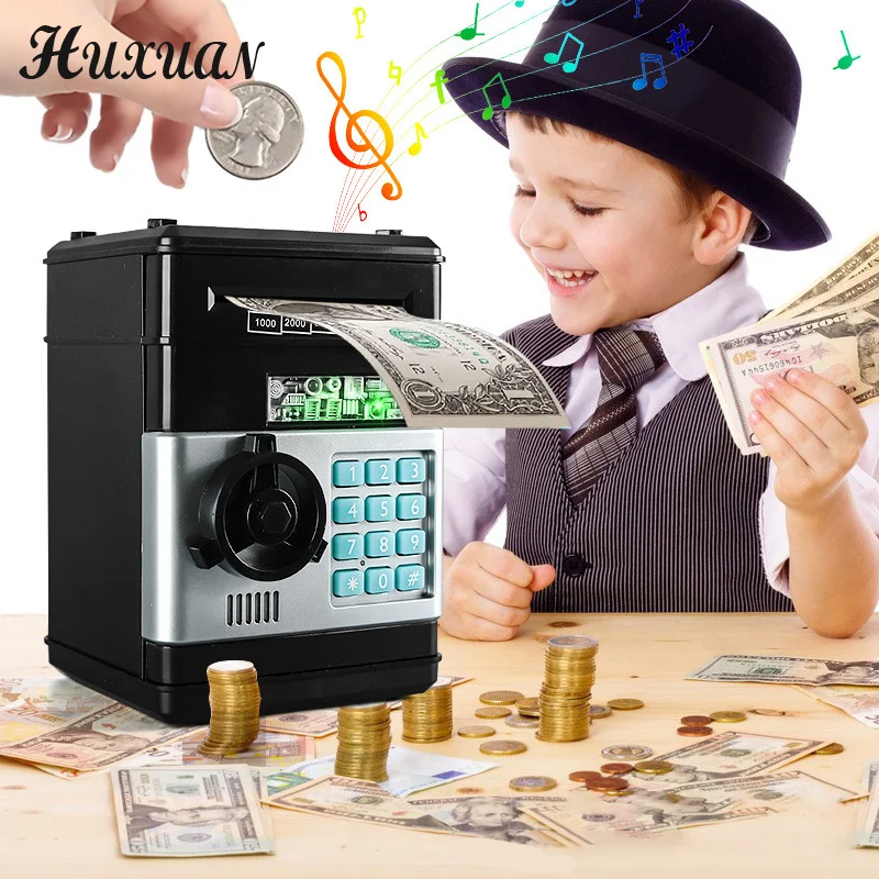 

Creative Piggy Bank Automatic Mini Safe Coins Cash Saving Money Box Password Counter Code Key Lock Coin Bank ATM Child Gift