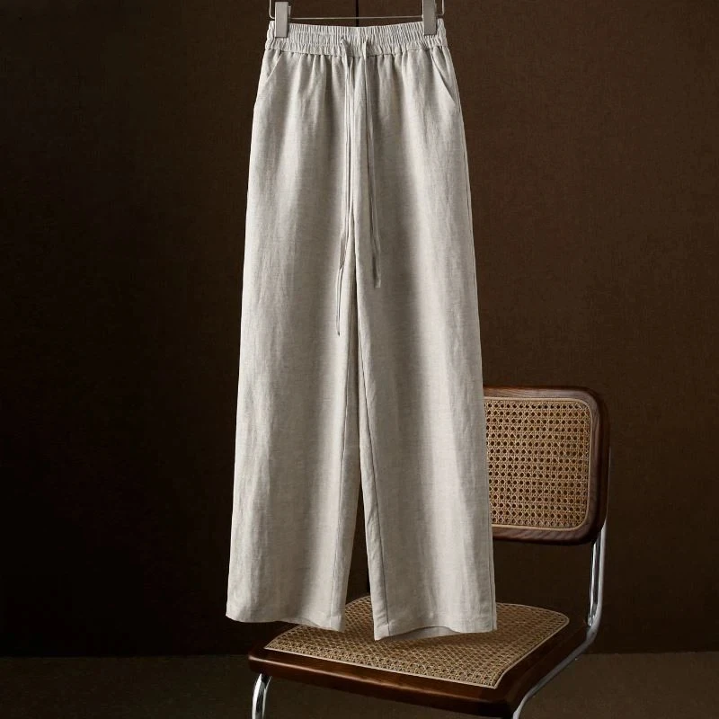 

Новые летние льняные широкие брюки, женские свободные брюки с высокой талией, утягивающие повседневные женские брюки, прямые брюки