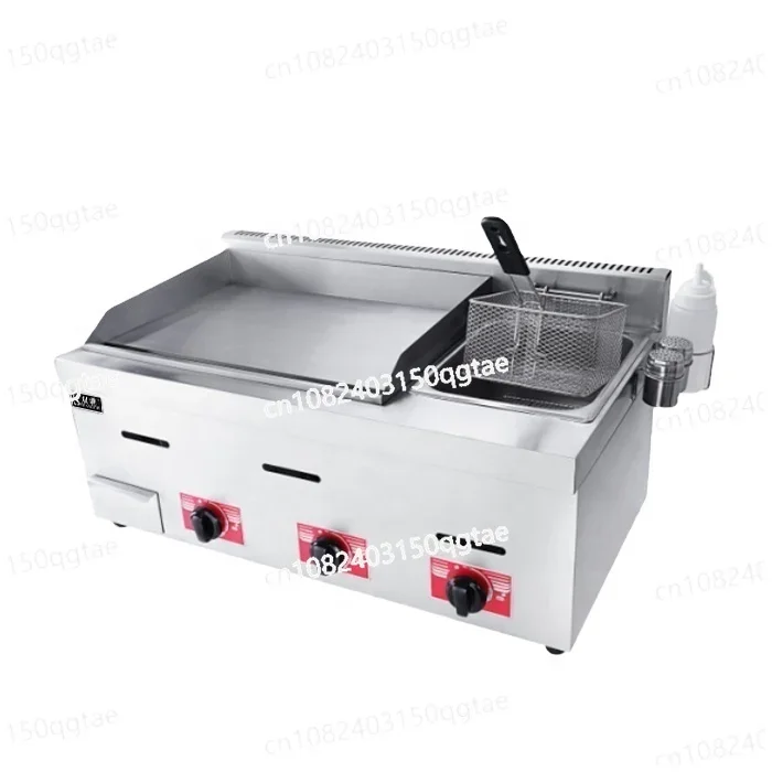 

Commercial Kitchen Stainless Steel Table Top Gas Griddle&fryer 2 in 1 with 3 Burner