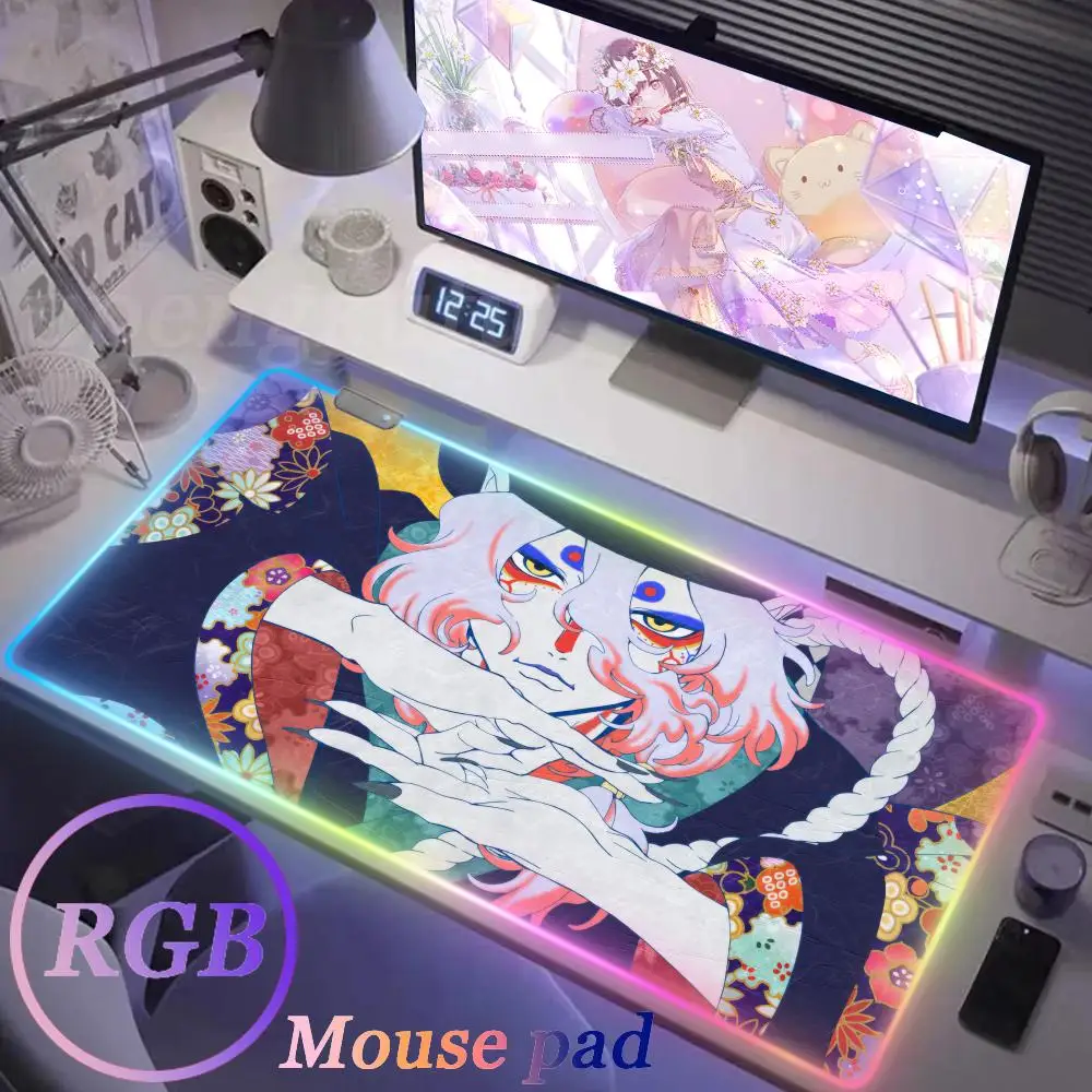 Cute Stuff Mouse Pad Size For E-sports Keyboard Desk accessories RGB Non-Slip Rubber Edge locking Durable Mononoke Luminescence