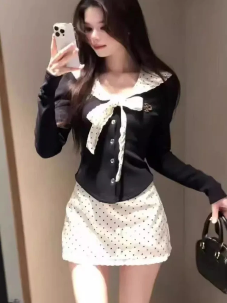 

Chic Sweet And Spicy Polka Dot Skirt Set Beautiful And Elegant Bodycon Two Piece Set for Early Spring Fashionable Women'...