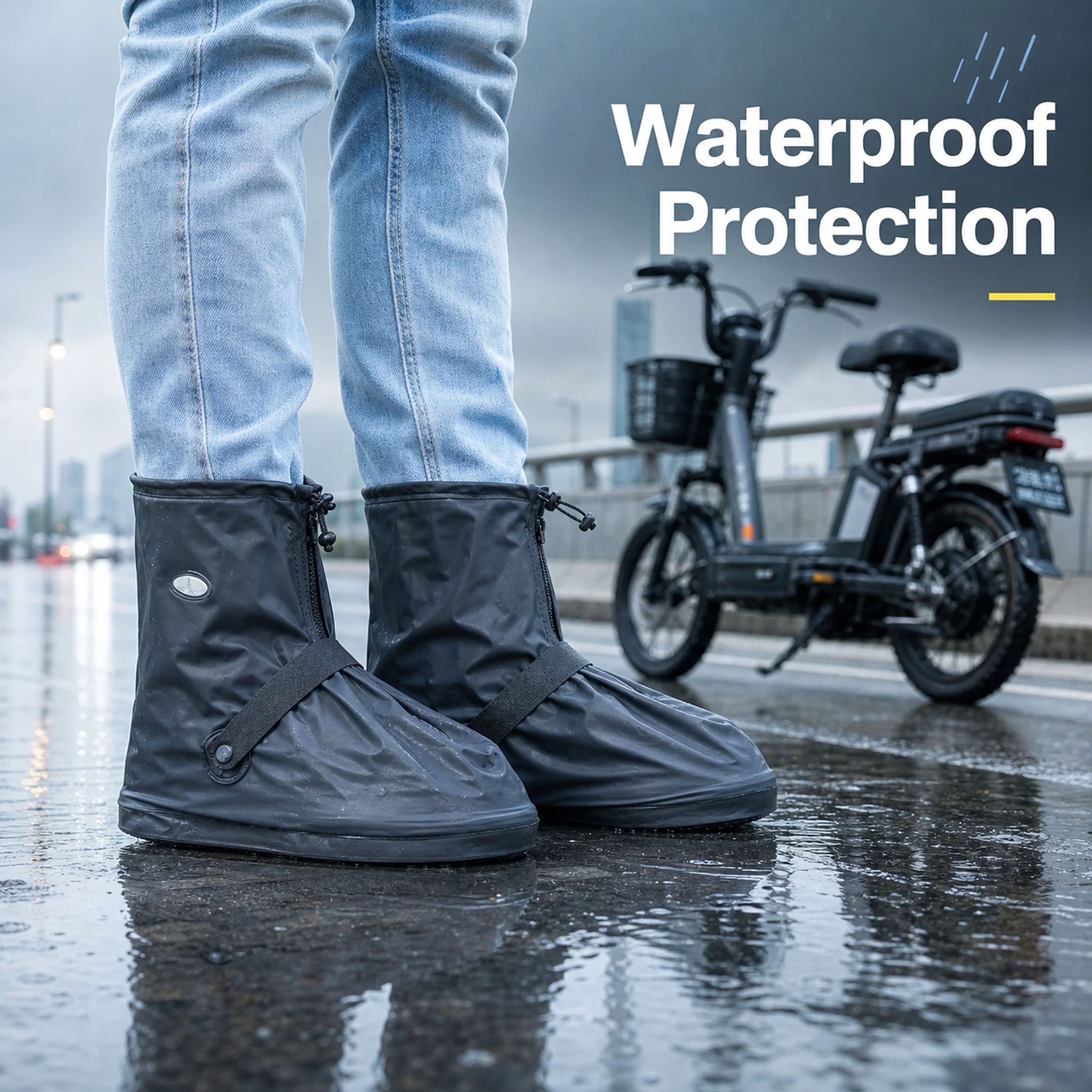 Non Slip Rain Shoe Covers Short PVC Waterproof Boots for Outdoor Cycling Commute Rain Snow Weather Foldable Reusable Durable