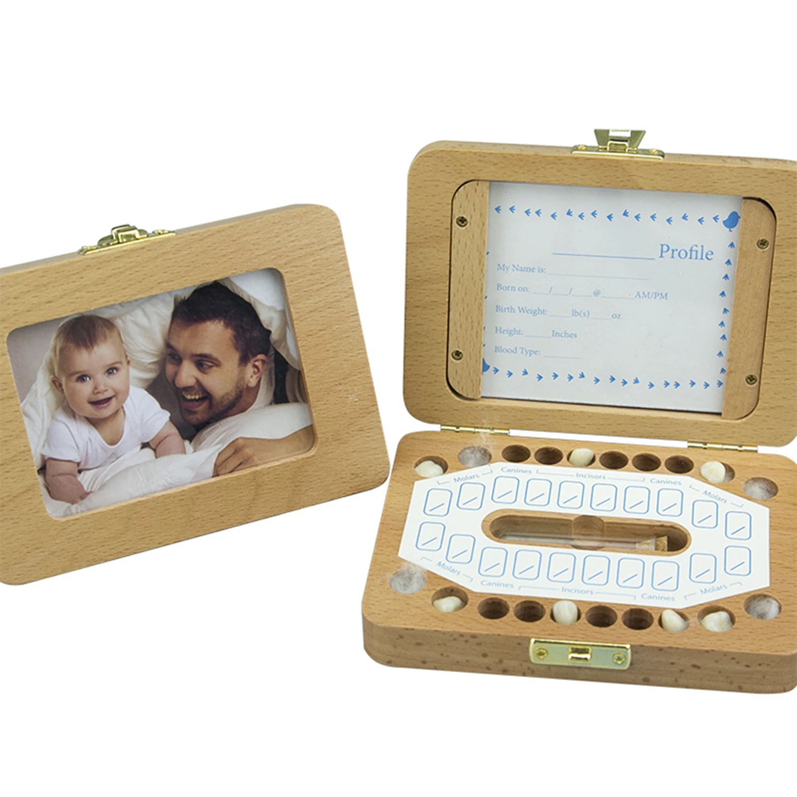 Baby Tooth Box Wooden Dental House Children Baby Teeth Drop Box hoto Frame Teeth Hair Storage Container Holder Saver Memorial Bo