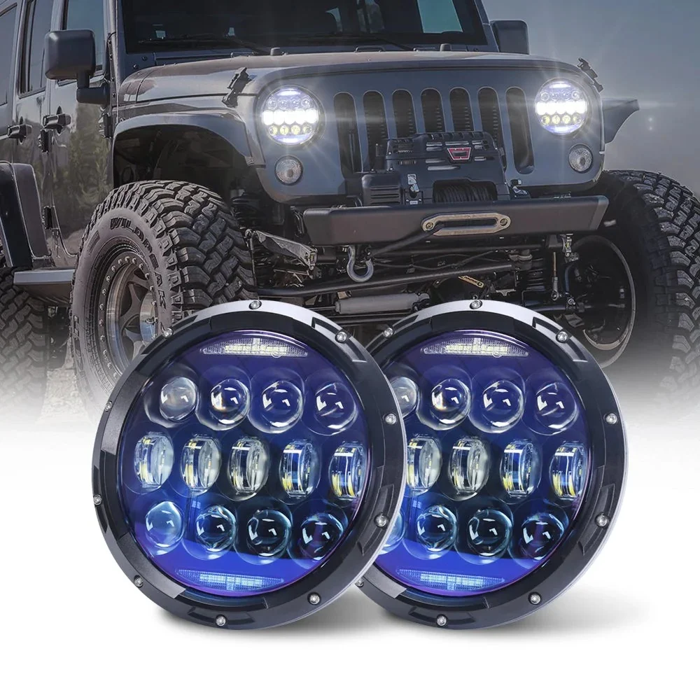 7 Inch 130W Blue Mirror LED Headlights W/ DRL Turn Signal and High Low Beam for Jeep Wrangler LJ TJ CJ JK 1996-2018 Waterproof