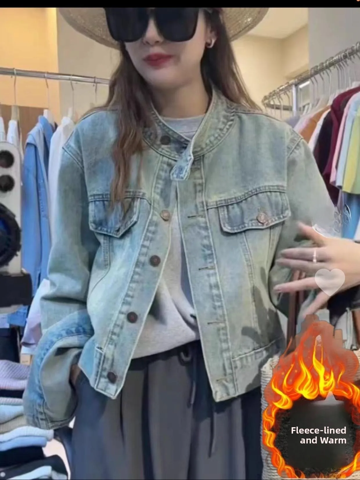 

Женское джинсовое пальто в стиле ретро с завышенной талией, весенне-осеннее гонконгское джинсовое пальто с воротником-стойкой и воротником-стойкой