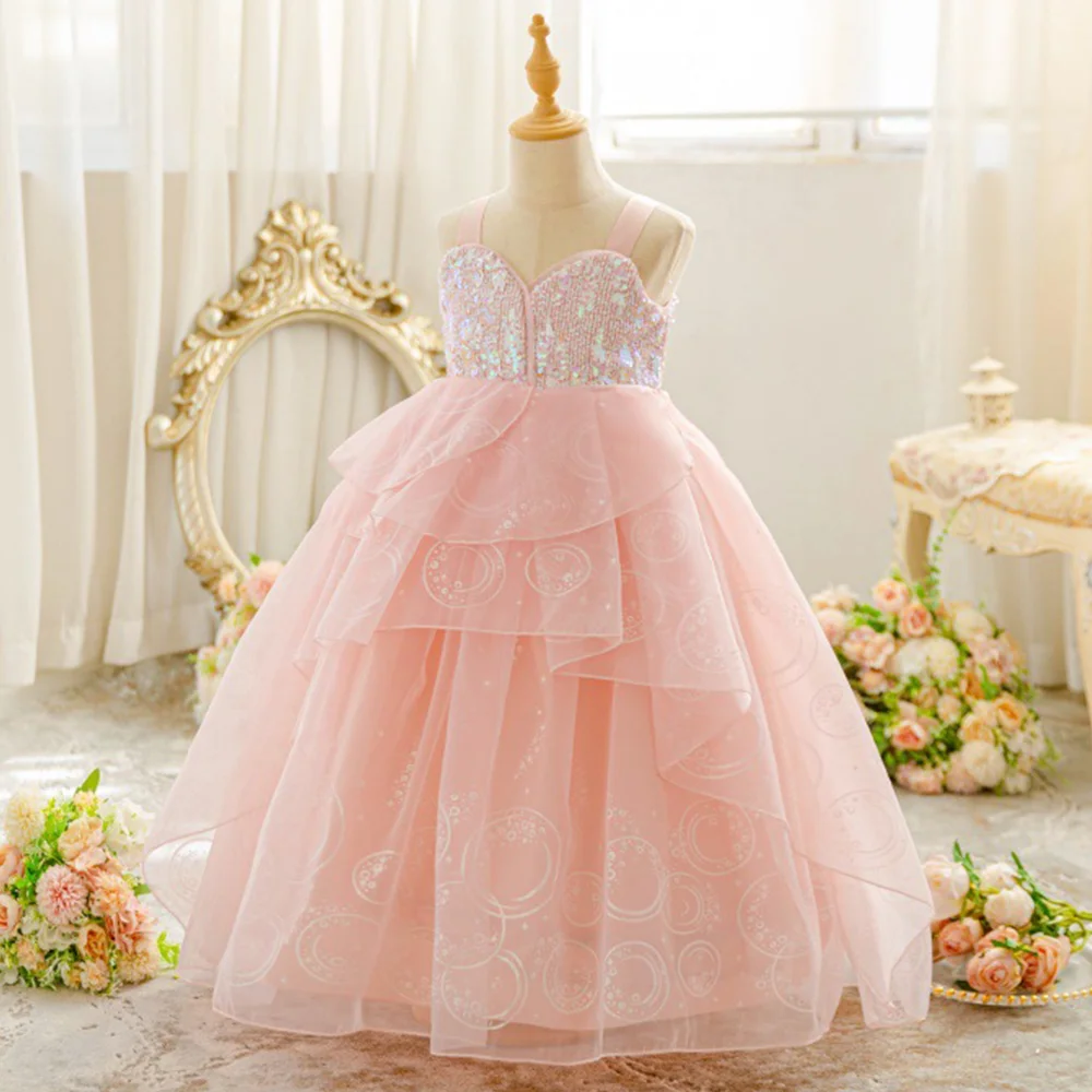 Summer New Top Selling Magical Witch Cosplay Glinda Same Pink Dress Girls' Party Evening Dress Strap Mesh Princess Dress