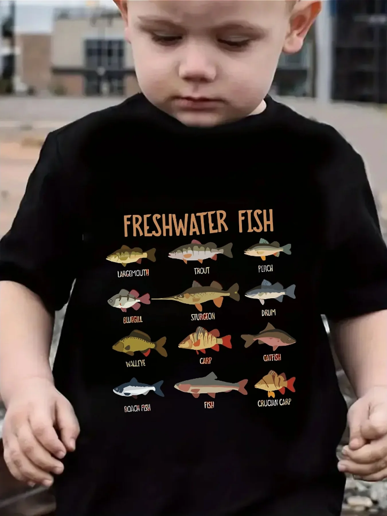Cute Freshwater Fish Chart Print Family Matching T Shirt Boys Girls Tee Parent Child Casual Top Mom Dad Kids Summer Daily Wear