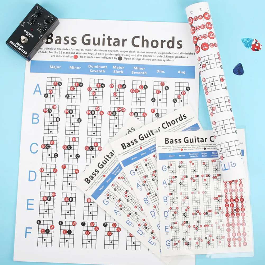 

Electric Bass Chord Chart 4 String Bass Guitar Diagram Note Reference Practice Tool For E G Tuning Small Size