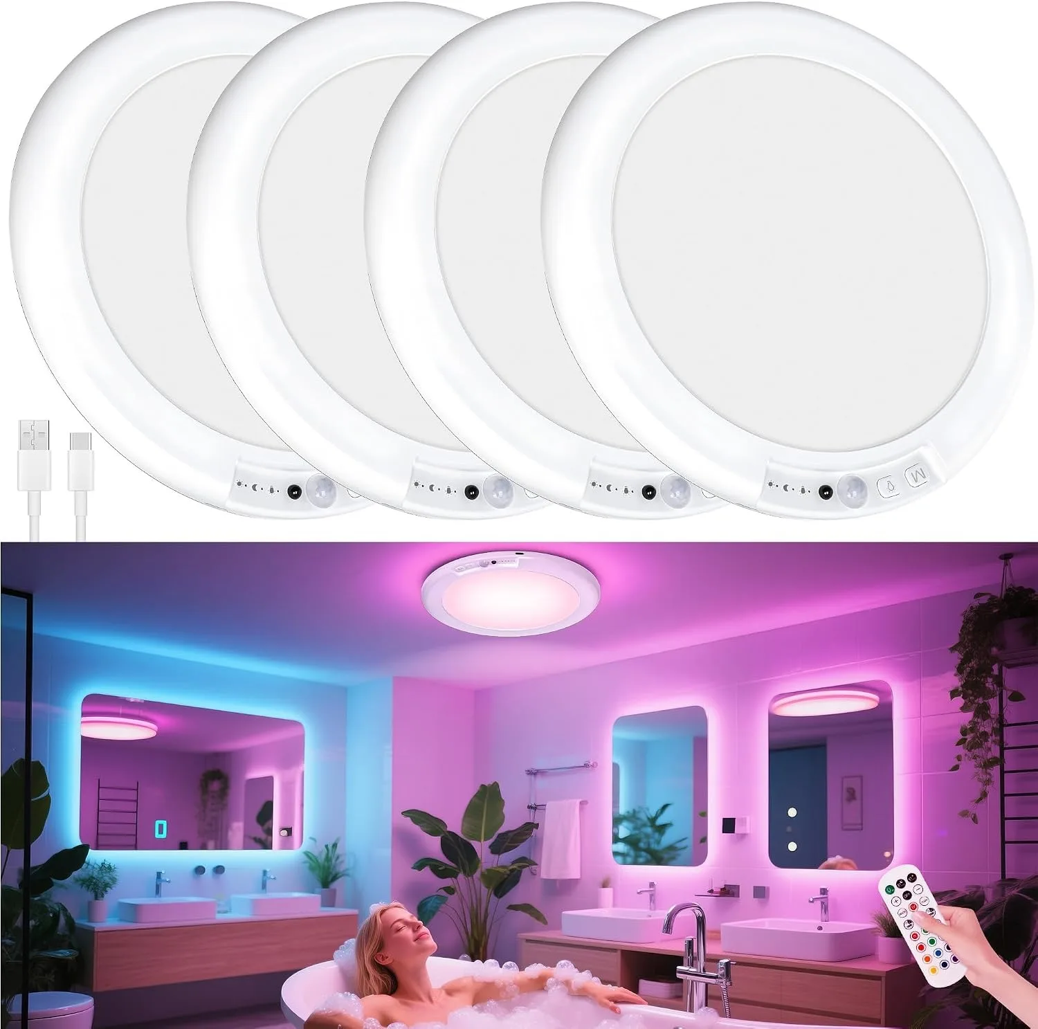 10-Pack Wireless Magnetic LED Night Lights Rechargeable Motion Sensor Puck Ligh…