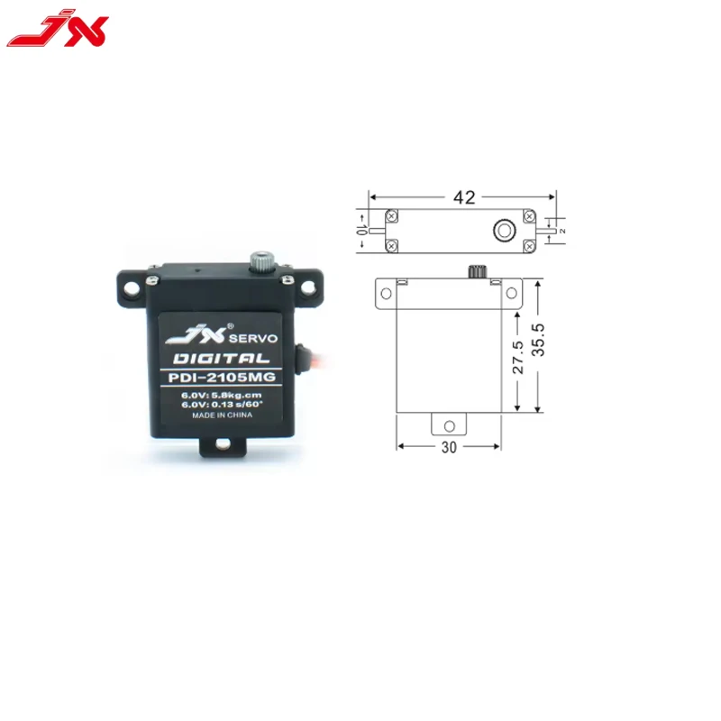 JX سيرفو PDI-2105MG محرك سيرفو صغير مع عمود مجوف 4.8-6 فولت تروس معدنية تناظرية IP42 مقاومة للرذاذ لسيارة RC/اردوينو/روبوت دوبوت #4