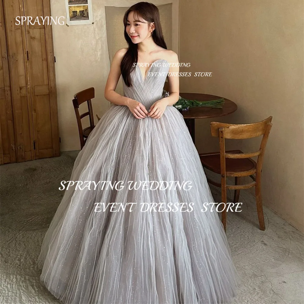 

SPRAYING Korea Photoshoot Puffy Skirt Simple Sweetheart A line Wedding Dress Floor Length Long Pleat Prom Dress Corset Back 2025